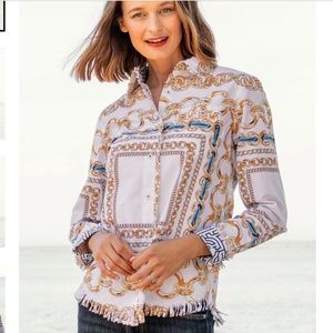 New! Tizzie Top Cape Cod Long Sleeve 100% Cotton NWT Button Down Front